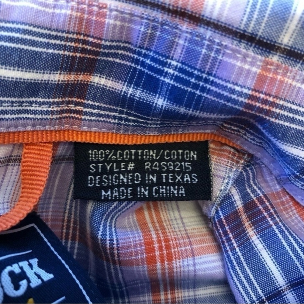 ROUGH STOCK Panhandle Slim Blue and Red Plaid Button Down Shirt-S 100% Cotton - Picture 6 of 7